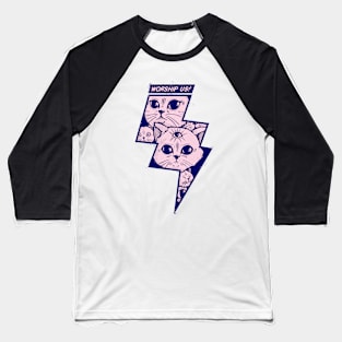 Worship cats (pink and blue design) Baseball T-Shirt